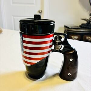Pukomc American Flag Gun Handle travel Mug Insulated Coffee Cup w/ Lid Patriotic